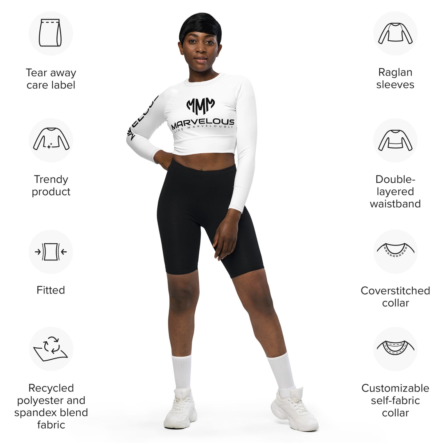 Recycled long-sleeve crop top