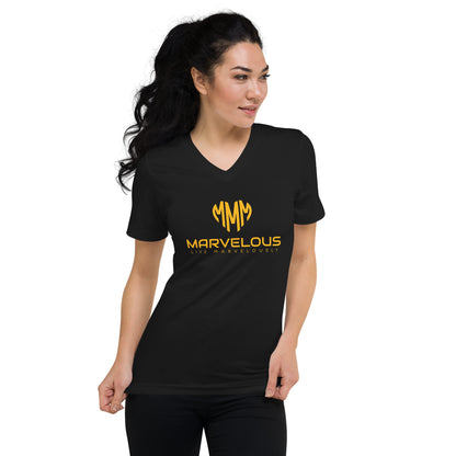 Unisex Short Sleeve V-Neck T-Shirt (with logo on back of shirt)