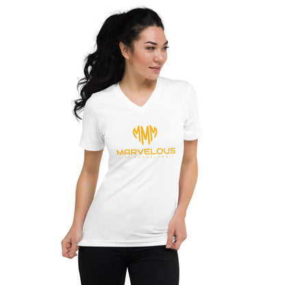 Unisex Short Sleeve V-Neck T-Shirt (with logo on back of shirt)